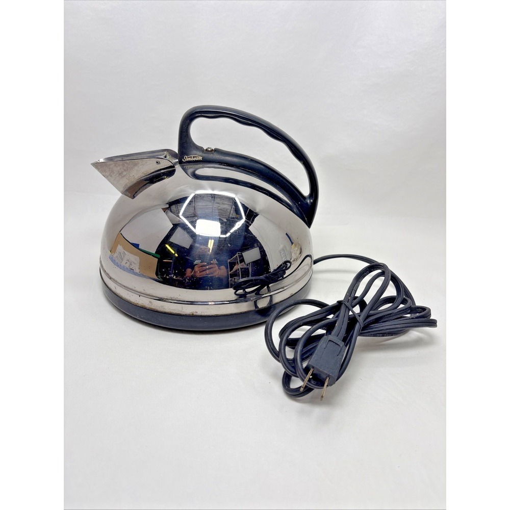 Vtg MCM Sunbeam Electric Kettle Chrome Canada 1500W Model KE Tested TV Prop